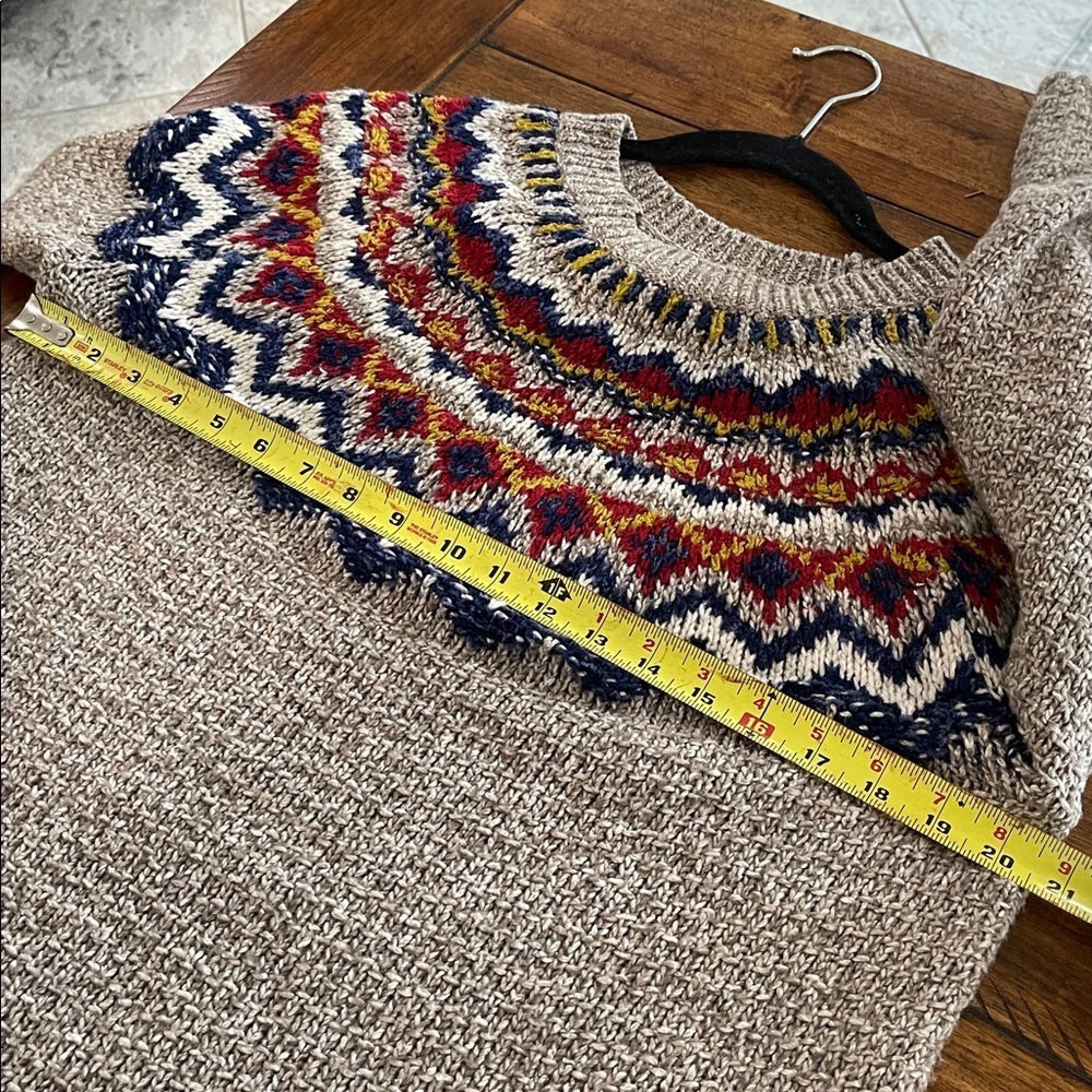 J Jill Fair Isle Southwest Nordic Knit Chunky Cozy brown pullover sweater size M - Picture 9 of 12